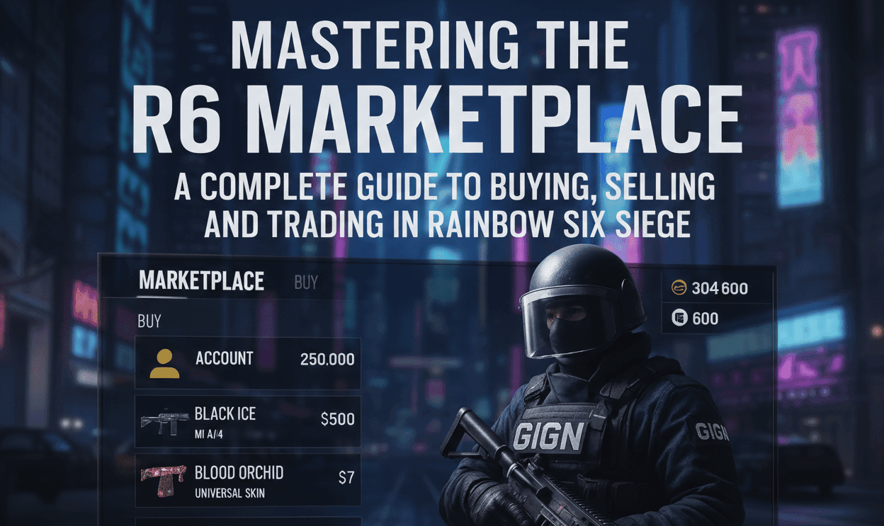 R6 marketplace trading concept image with premium dark style