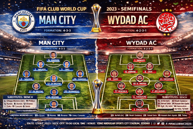 Man City vs Wydad AC Lineups