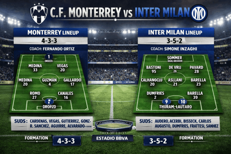 C.F. Monterrey vs Inter Milan Lineups