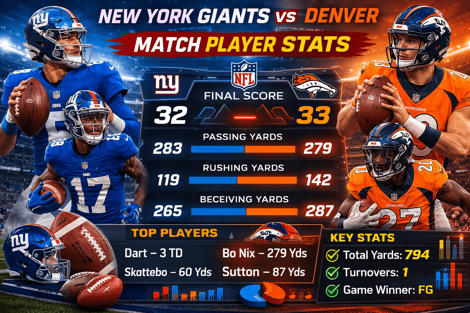 New York Giants vs Denver Broncos Match Player Stats