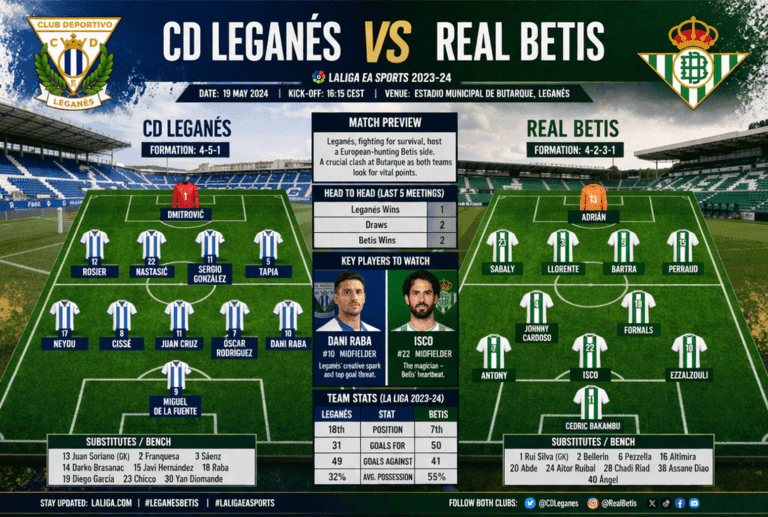 CD Leganés vs Real Betis Lineups