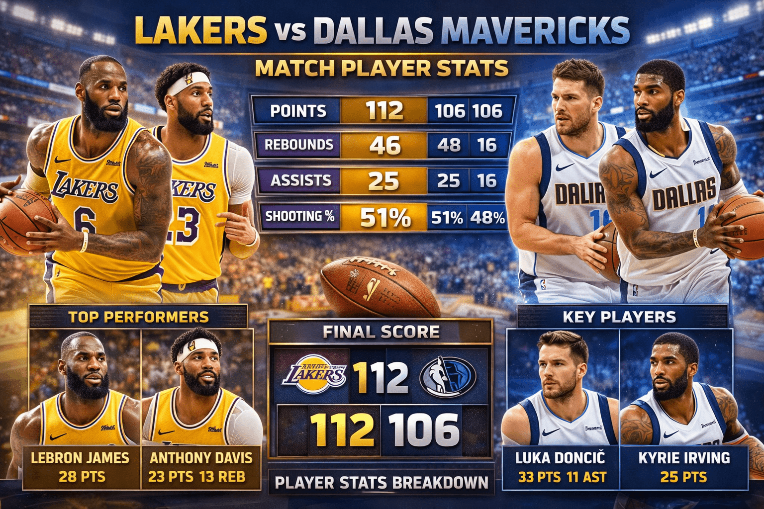 Lakers vs Dallas Mavericks Match Player Stats