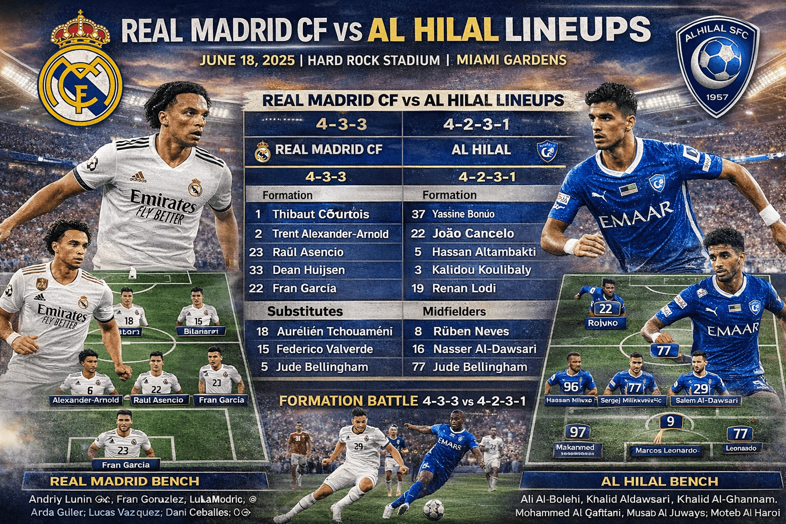 Real Madrid CF vs Al Hilal Lineups