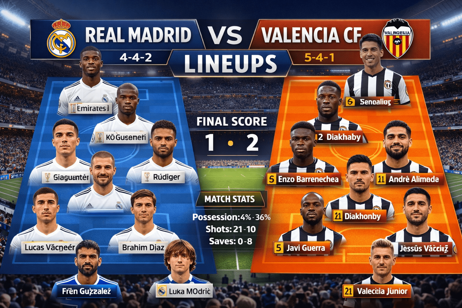 Real Madrid vs Valencia CF Lineups
